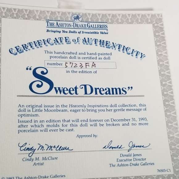 Ashton Drake Galleries Sweet Dreams Angel Doll by Artist Cindy McClure NIB - Picture 7 of 10
